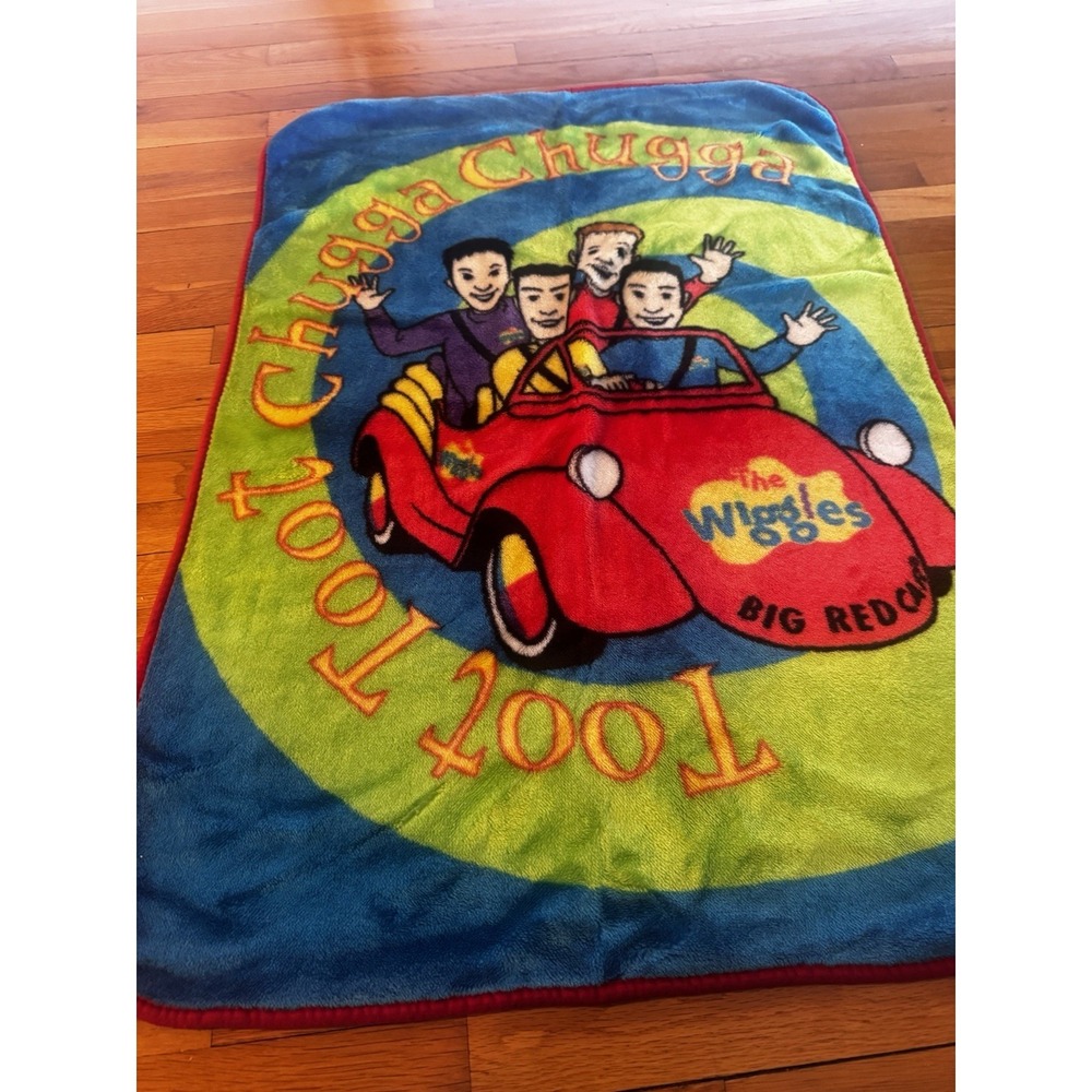 Vintage The Wiggles Fleece Blanket Kids Big Red Car Chugga Toot Multicolor 2004